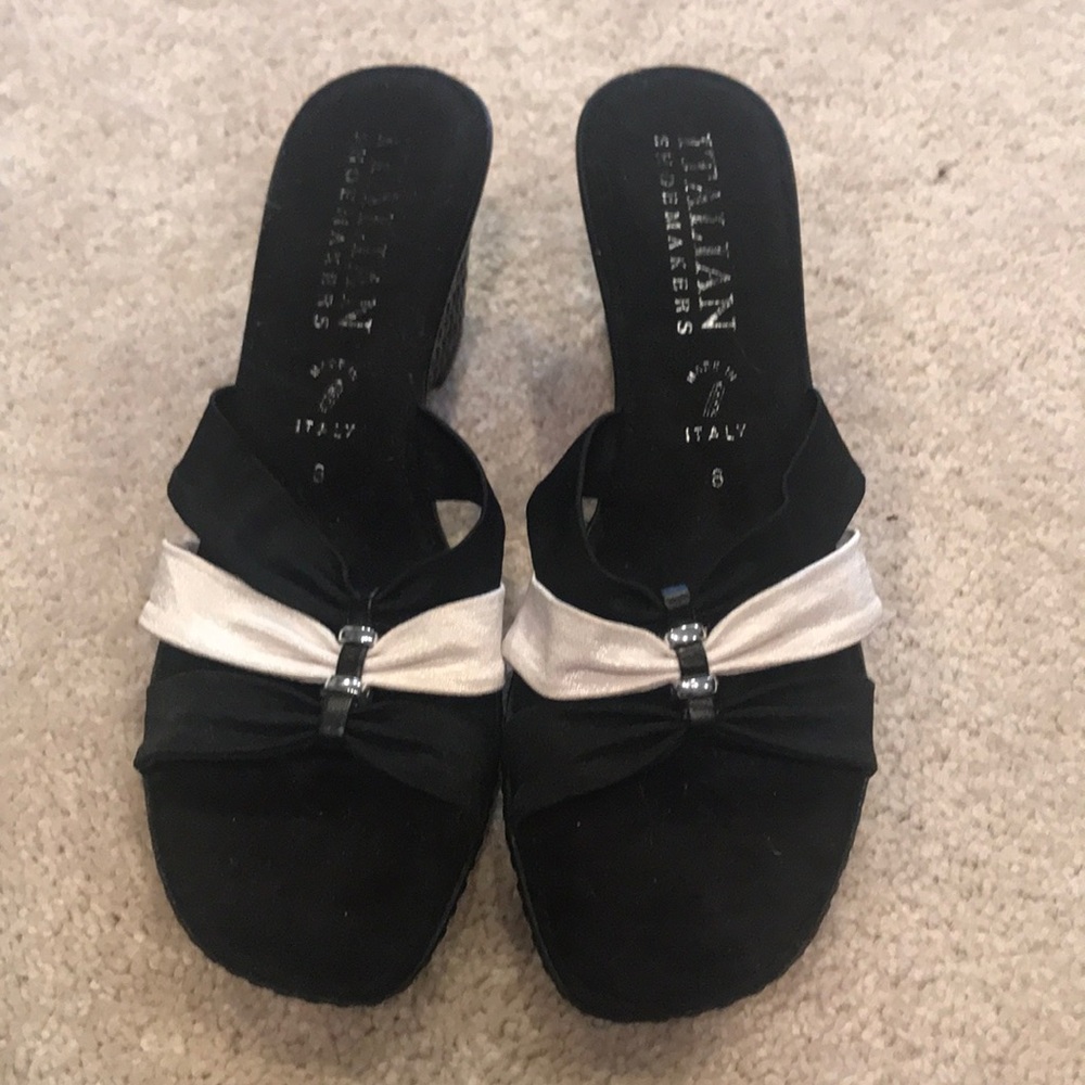 1.5 inch black and white wedged sandals never worn
